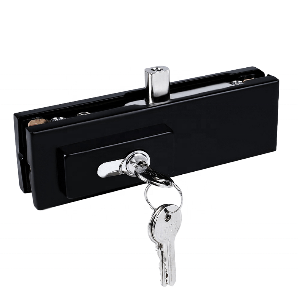 Aluminum Body Thickness 7.5MM Matt Black Glass Door Lock Patch Fitting